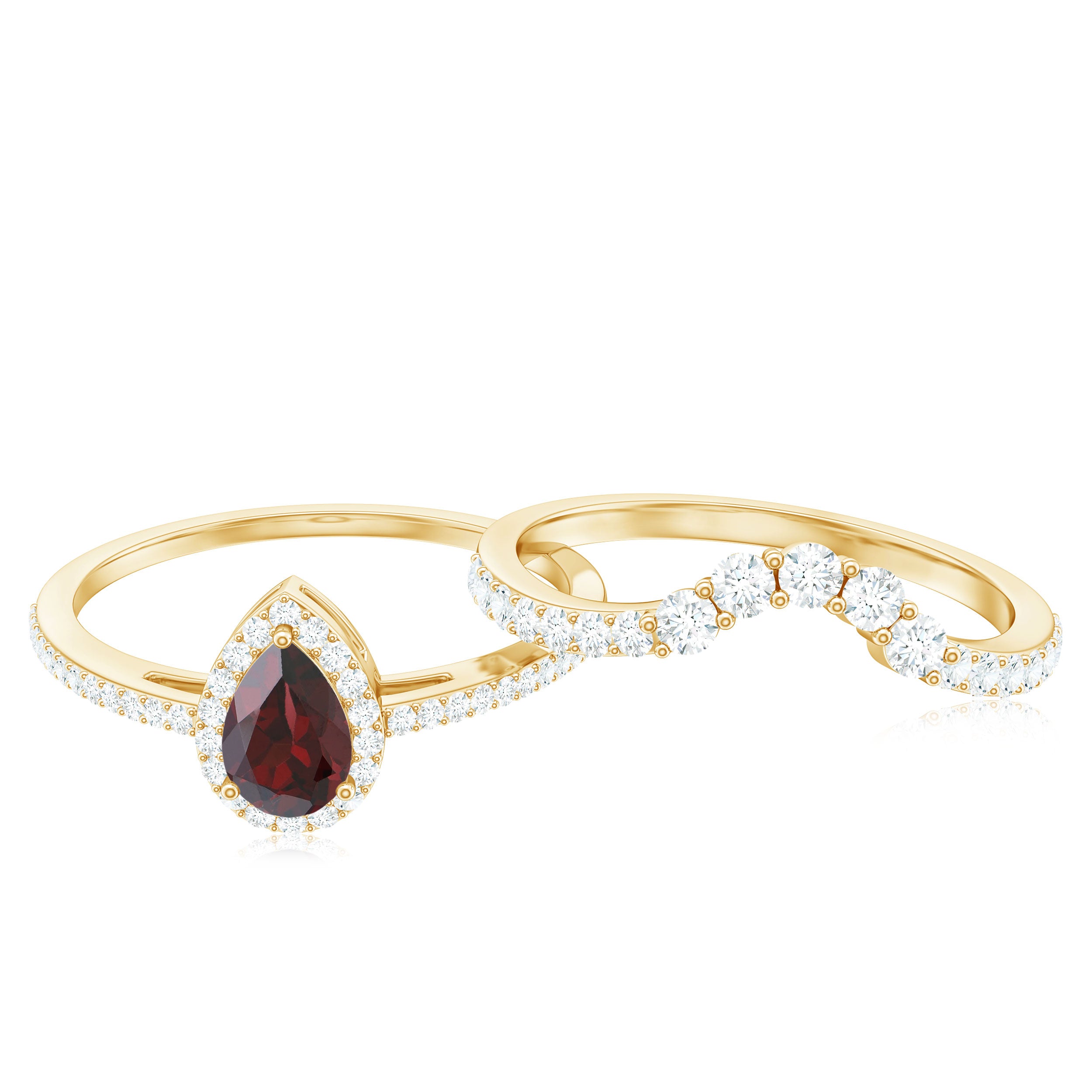 Natural 5X7mm Pear Shape Garnet Diamond Wedding Engagement Ring Set AAA - Rosec Jewels