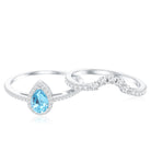 Genuine Aquamarine Teardrop Bridal Ring Set with Diamond Halo AAA - Rosec Jewels