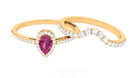 Pink tourmaline Designer Teardrop Ring Set with Moissanite Halo AAA - Rosec Jewels