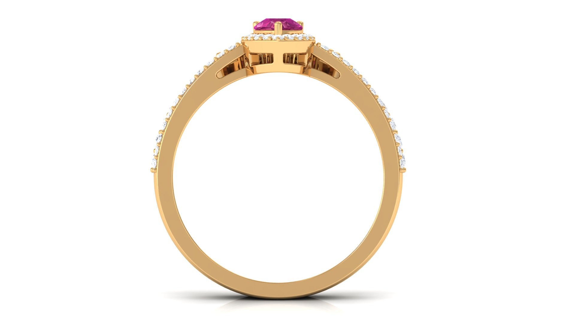 Pink tourmaline Designer Teardrop Ring Set with Moissanite Halo AAA - Rosec Jewels
