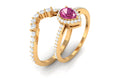 Pink tourmaline Designer Teardrop Ring Set with Moissanite Halo AAA - Rosec Jewels