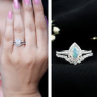 Certified Natural Ethiopian Opal Teardrop Wedding Engagement Ring Set of 2 AAA - Rosec Jewels