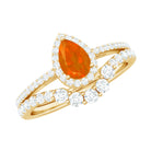 Rosec Jewels-Fire Opal Designer Teardrop Ring Set with Moissanite Halo