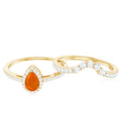 Rosec Jewels-Fire Opal Designer Teardrop Ring Set with Moissanite Halo