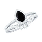 Natural Black Spinel Pear Shaped Engagement Ring with Moissanite Enhancer AAA - Rosec Jewels