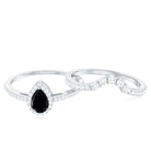 Natural Black Spinel Pear Shaped Engagement Ring with Moissanite Enhancer AAA - Rosec Jewels