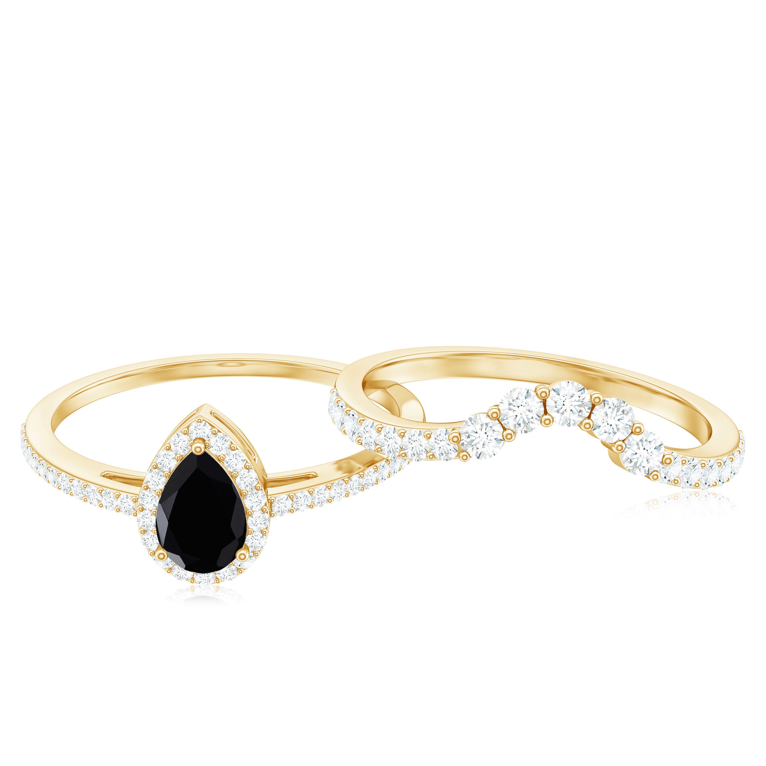 Natural Black Spinel Pear Shaped Engagement Ring with Moissanite Enhancer AAA - Rosec Jewels