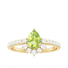 Natural 1 Carat Peridot Teardrop Engagement Ring with Diamond Half Halo AAA - Rosec Jewels