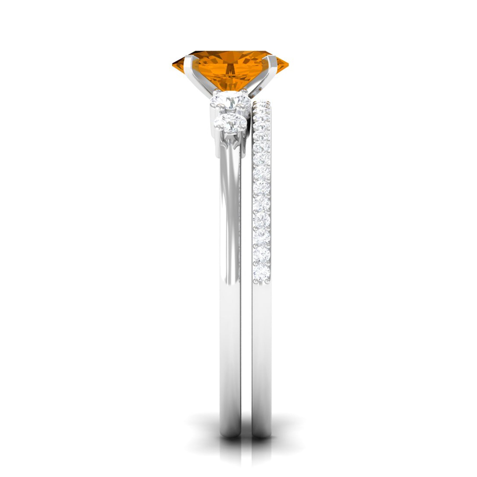 Oval Citrine Solitaire Ring Set with Diamond Citrine - ( AAA ) - Quality - Rosec Jewels