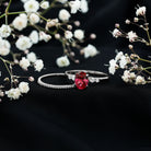 1.5 Carat Oval Lab Created Ruby Solitaire Bridal Ring Set with Diamond AAAA - Rosec Jewels