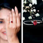 1.5 Carat Oval Lab Created Ruby Solitaire Bridal Ring Set with Diamond AAAA - Rosec Jewels