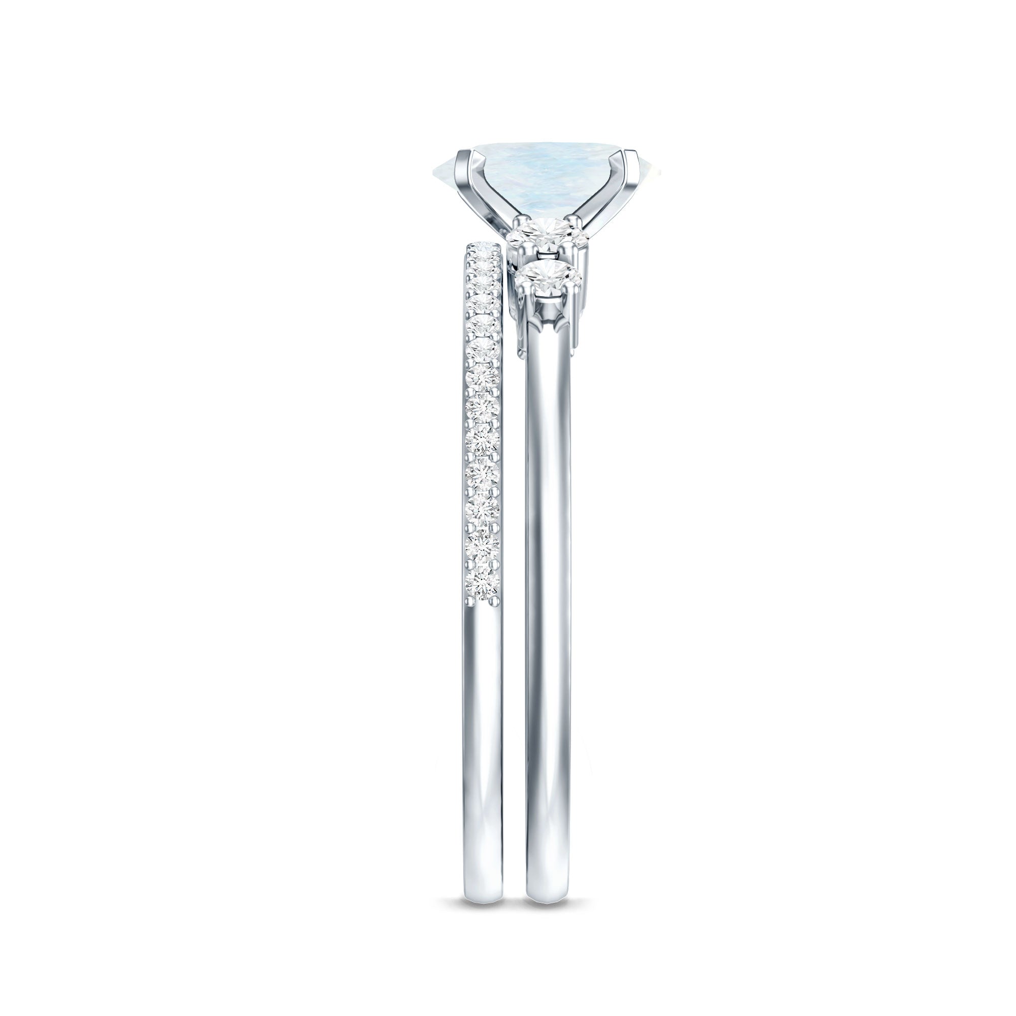 Oval Moonstone Solitaire Ring Set with Diamond AAA - Rosec Jewels