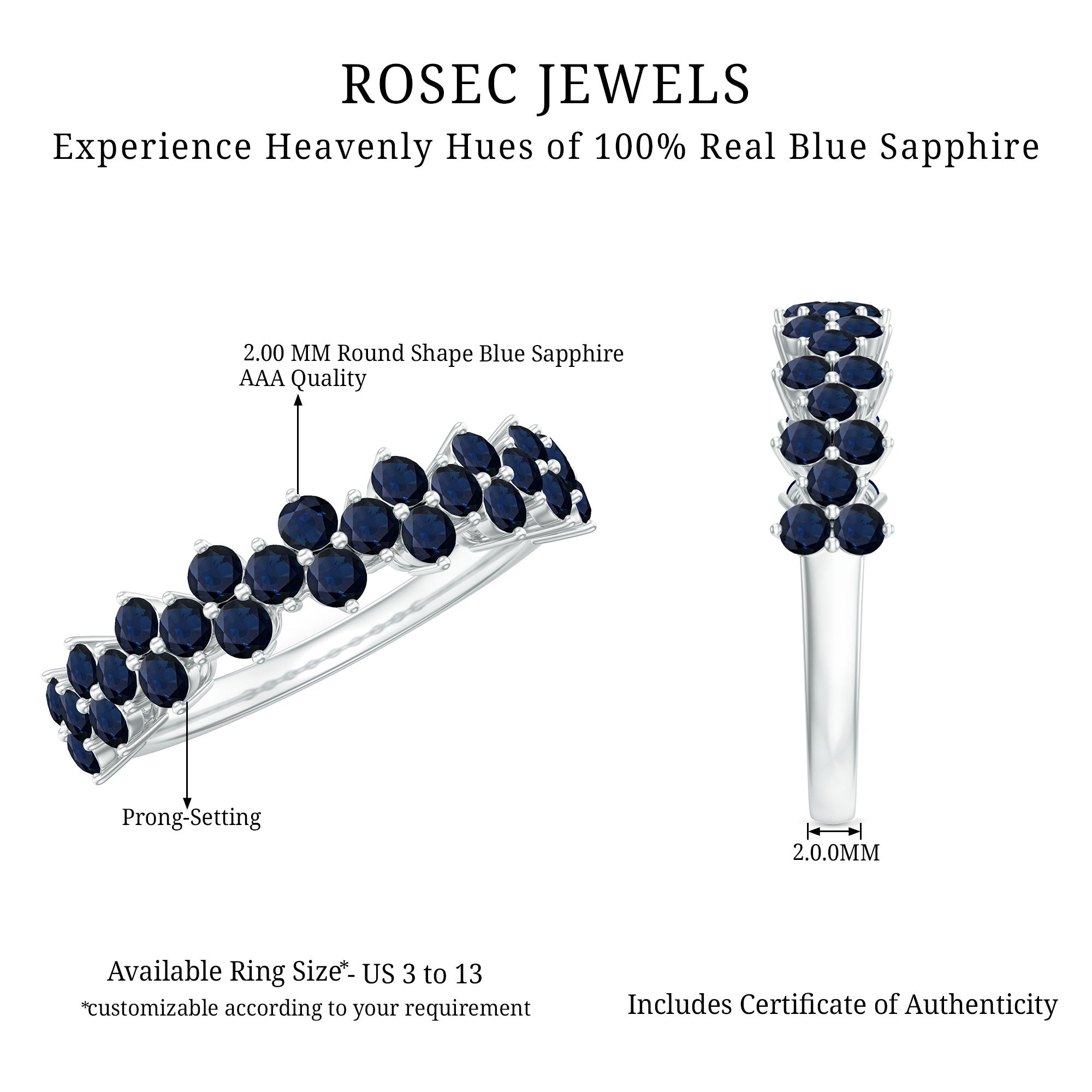 Rosec Jewels-Natural Blue Sapphire Half Eternity Anniversary Ring