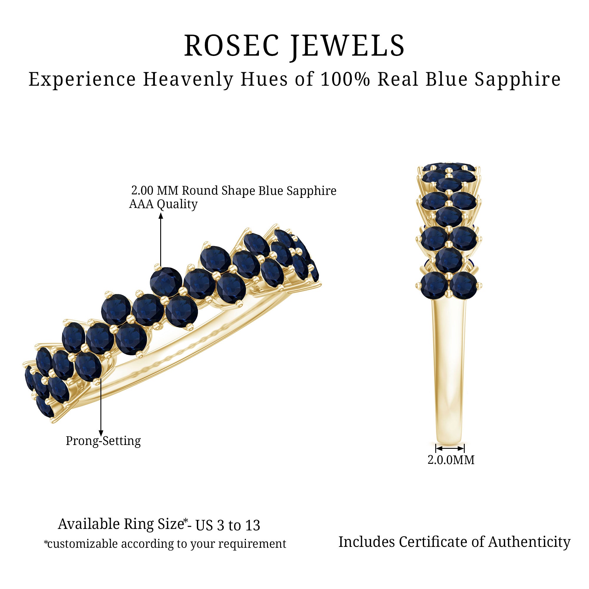 Rosec Jewels-Natural Blue Sapphire Half Eternity Anniversary Ring