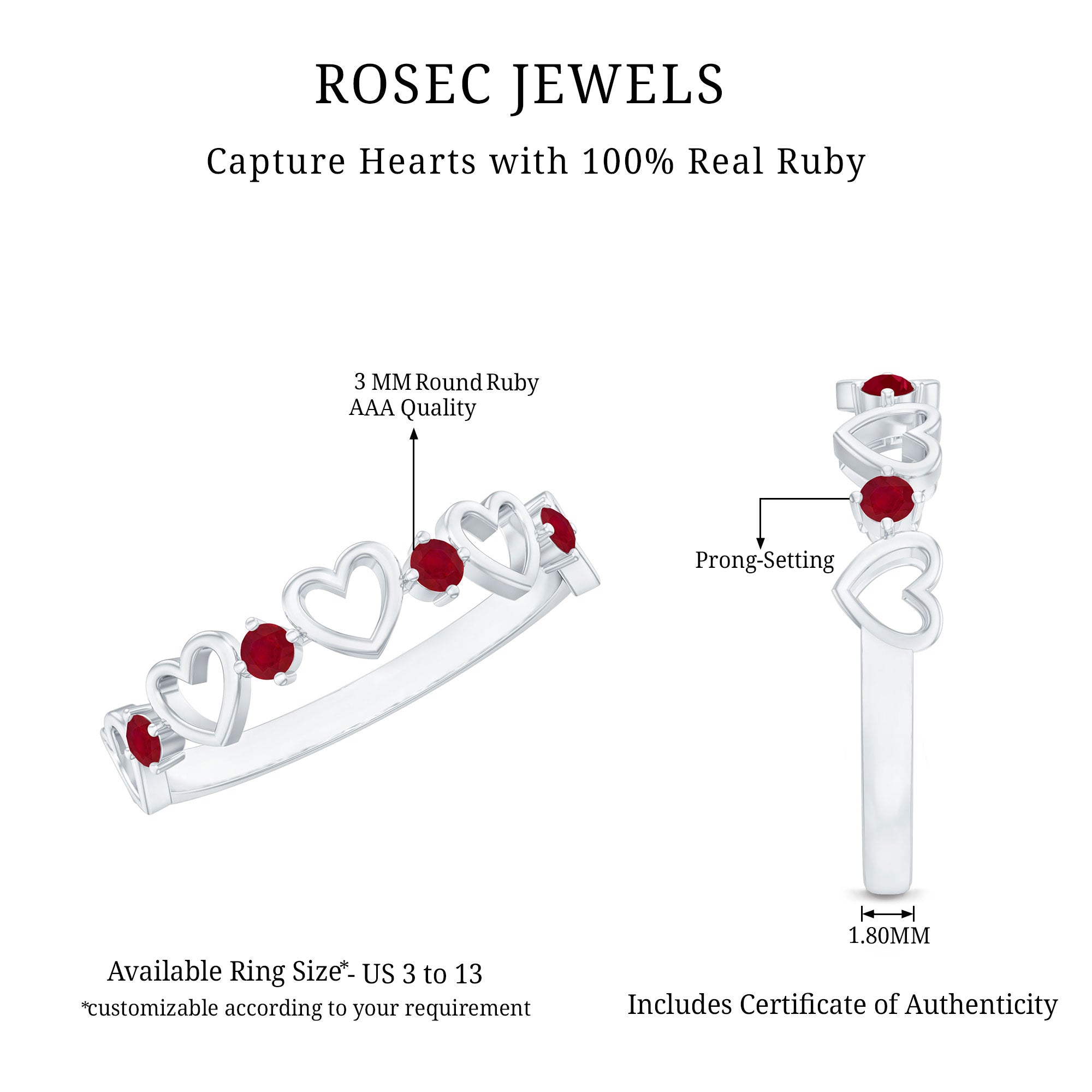 Rosec Jewels-Natural Ruby Heart Eternity Ring for Promise