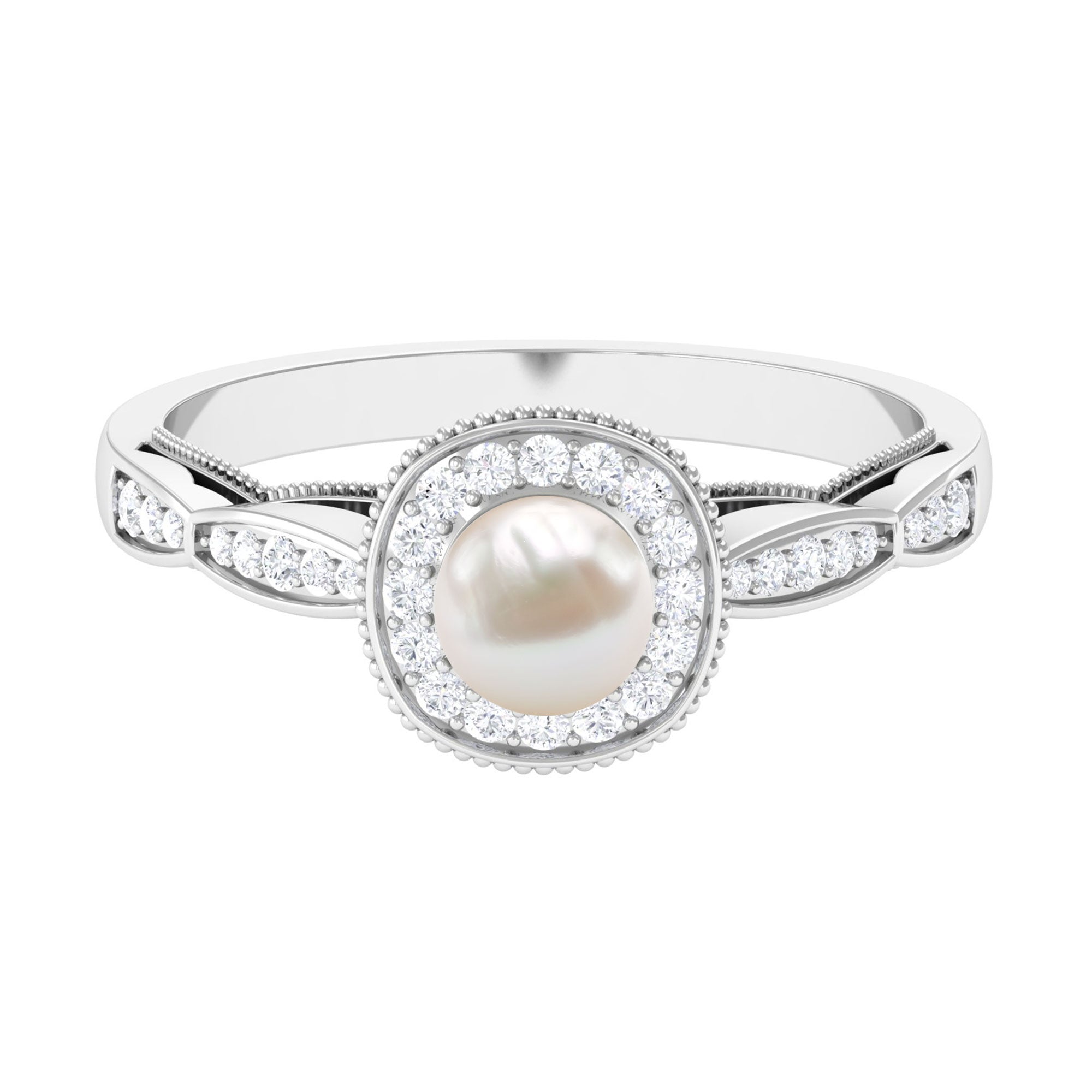 Rosec Jewels-2.25 CT Freshwater Pearl and Diamond Engagement Ring