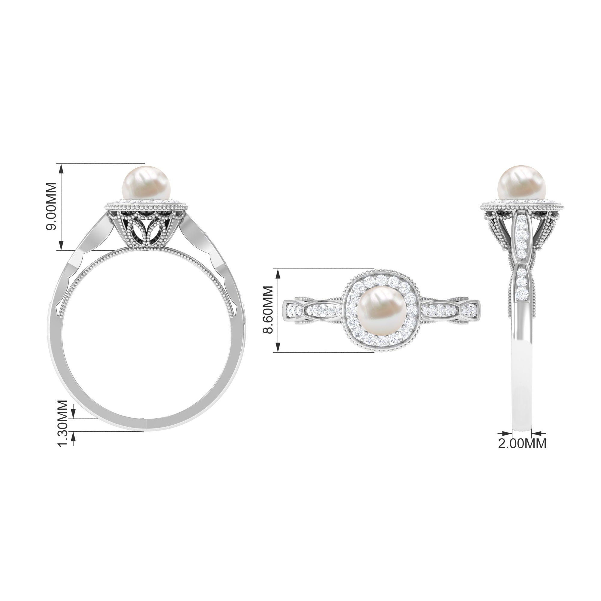 Rosec Jewels-2.25 CT Freshwater Pearl and Diamond Engagement Ring