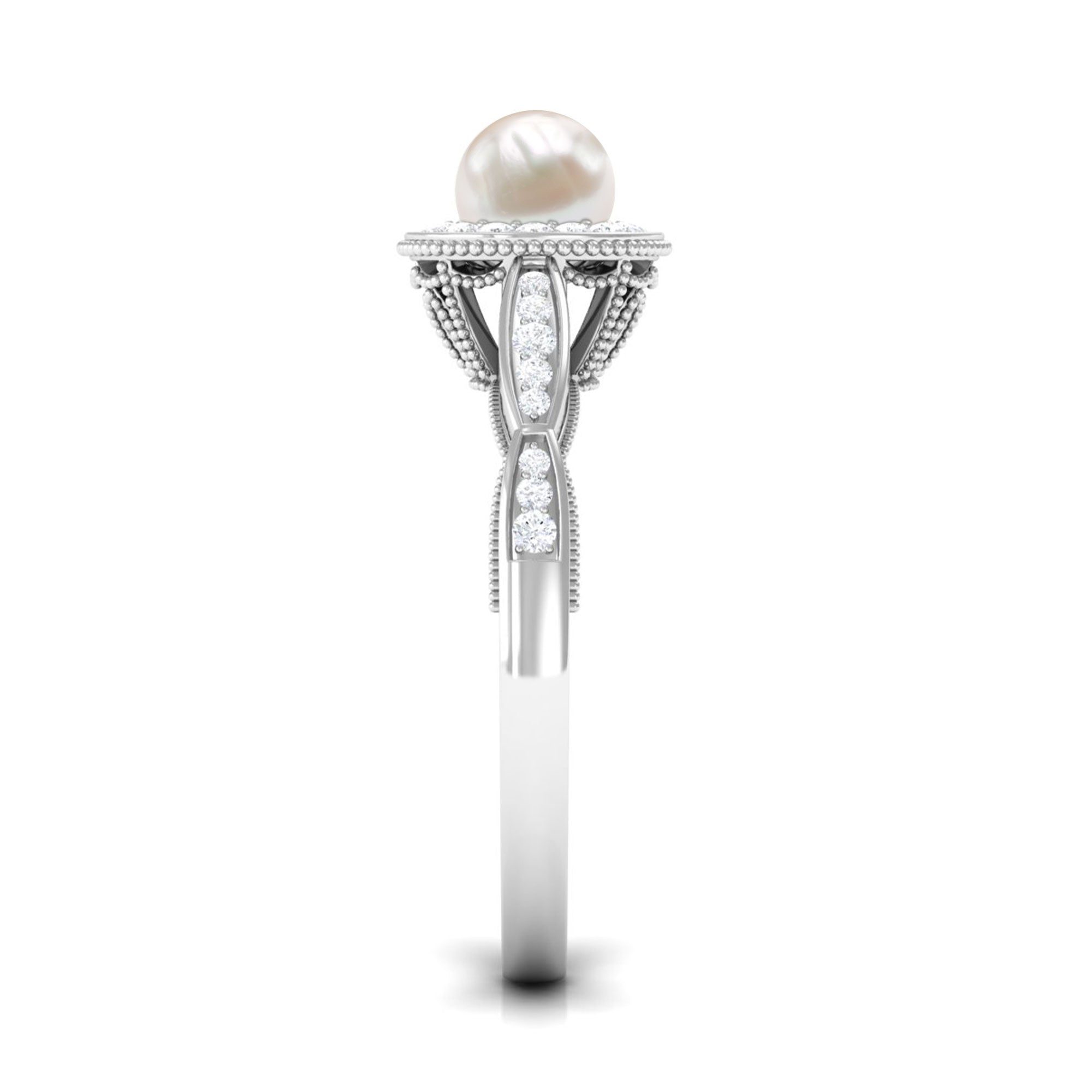 Rosec Jewels-2.25 CT Freshwater Pearl and Diamond Engagement Ring
