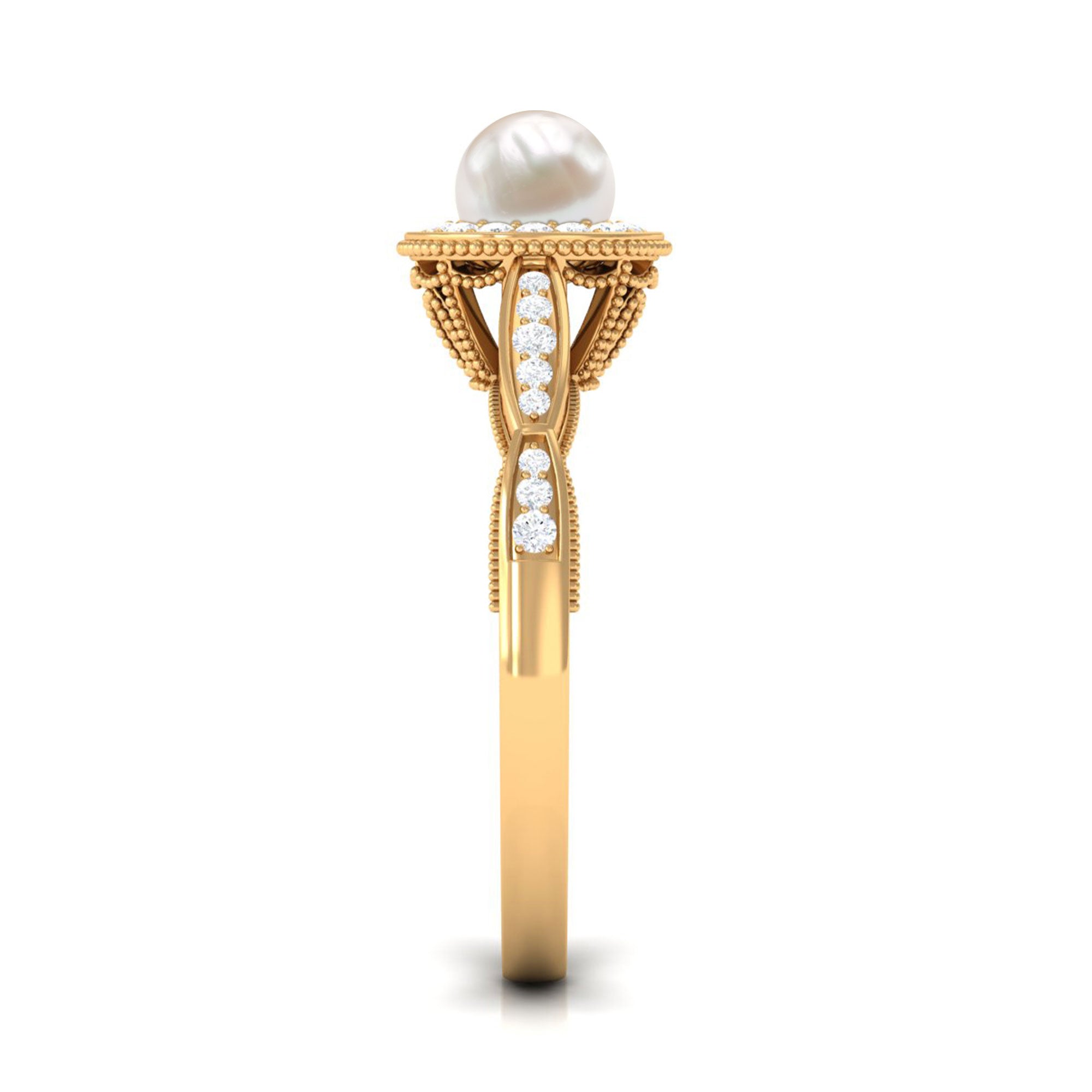 Rosec Jewels-2.25 CT Freshwater Pearl and Diamond Engagement Ring