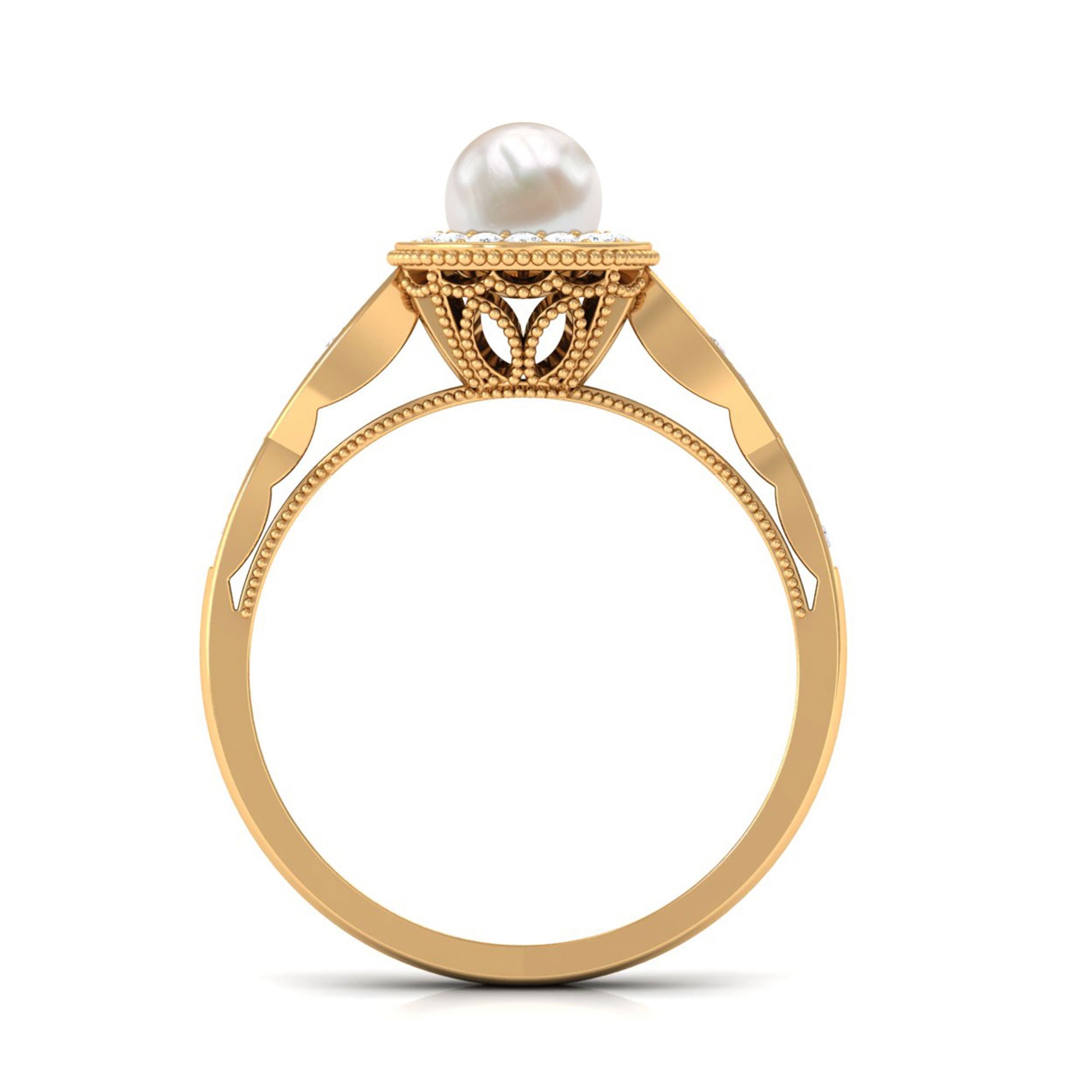 Rosec Jewels-2.25 CT Freshwater Pearl and Diamond Engagement Ring