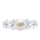 Cultured 2 Carat White Pearl Flower Engagement Ring with Diamonds AAA - Rosec Jewels