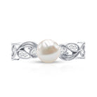 2 Carat Freshwater Pearl Vintage Looking Engagement Ring with Diamond AAA - Rosec Jewels