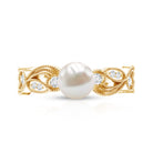 2 Carat Freshwater Pearl Vintage Looking Engagement Ring with Diamond AAA - Rosec Jewels