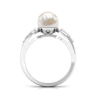 Bead Set Freshwater Pearl Solitaire Ring with Diamond Side Stones AAA - Rosec Jewels
