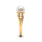 Bead Set Freshwater Pearl Solitaire Ring with Diamond Side Stones AAA - Rosec Jewels