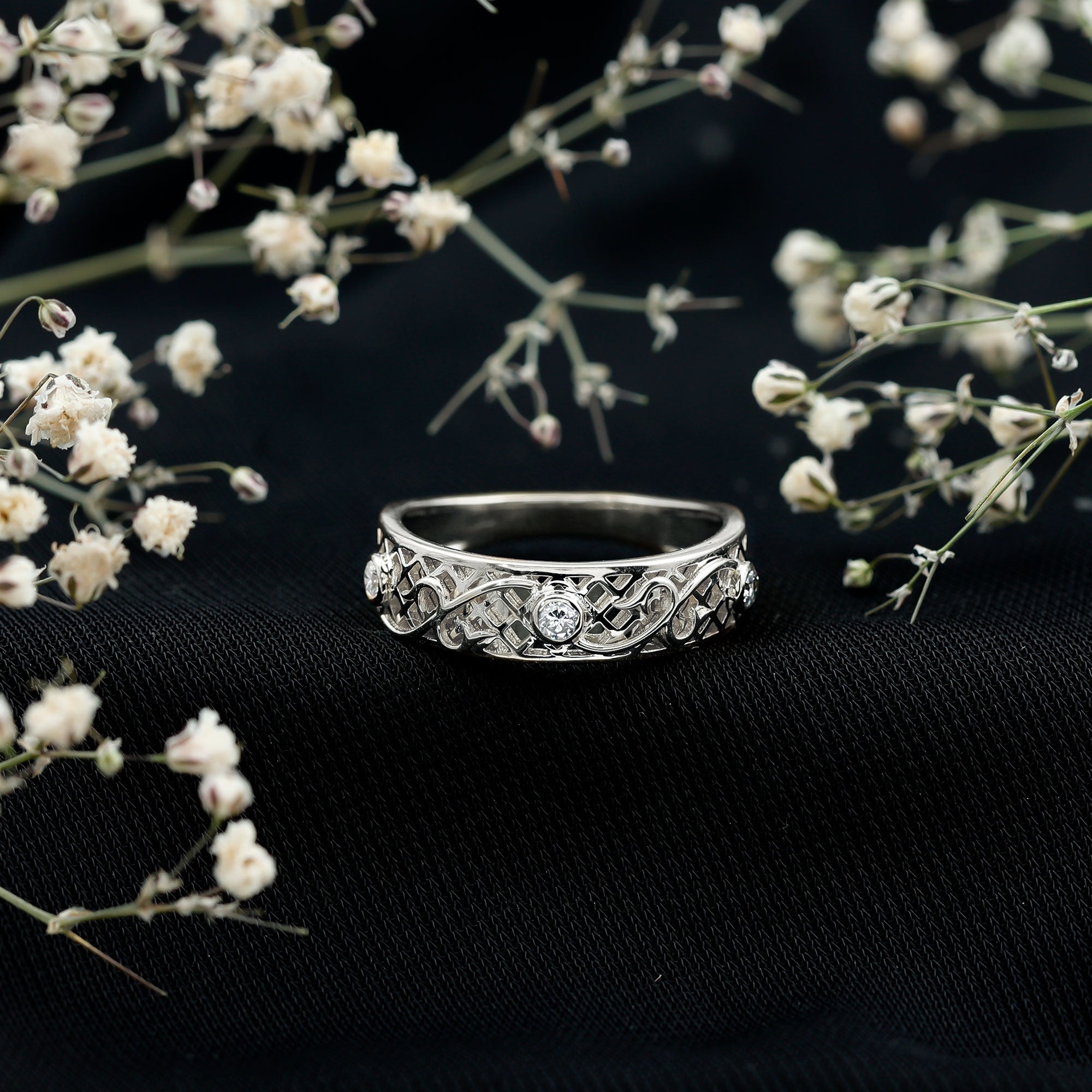 Bezel Set Round Diamond Filigree Ring Natural - ( HI-SI ) - Rosec Jewels
