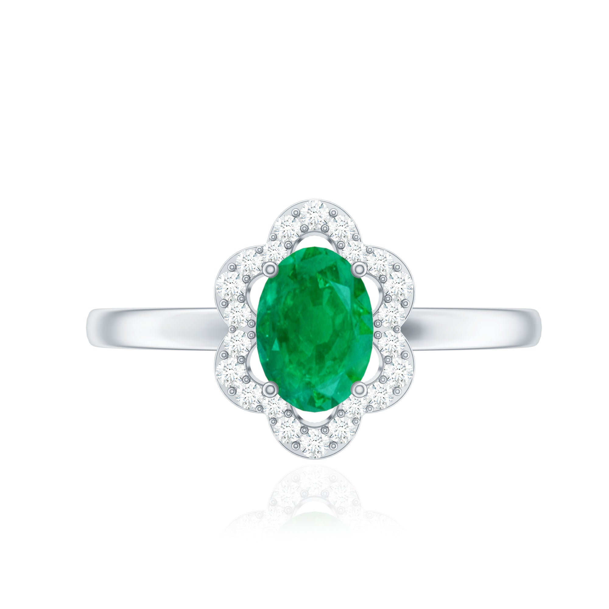 Natural 5X7mm Oval Emerald Engagement Ring with Diamond AAA - Rosec Jewels