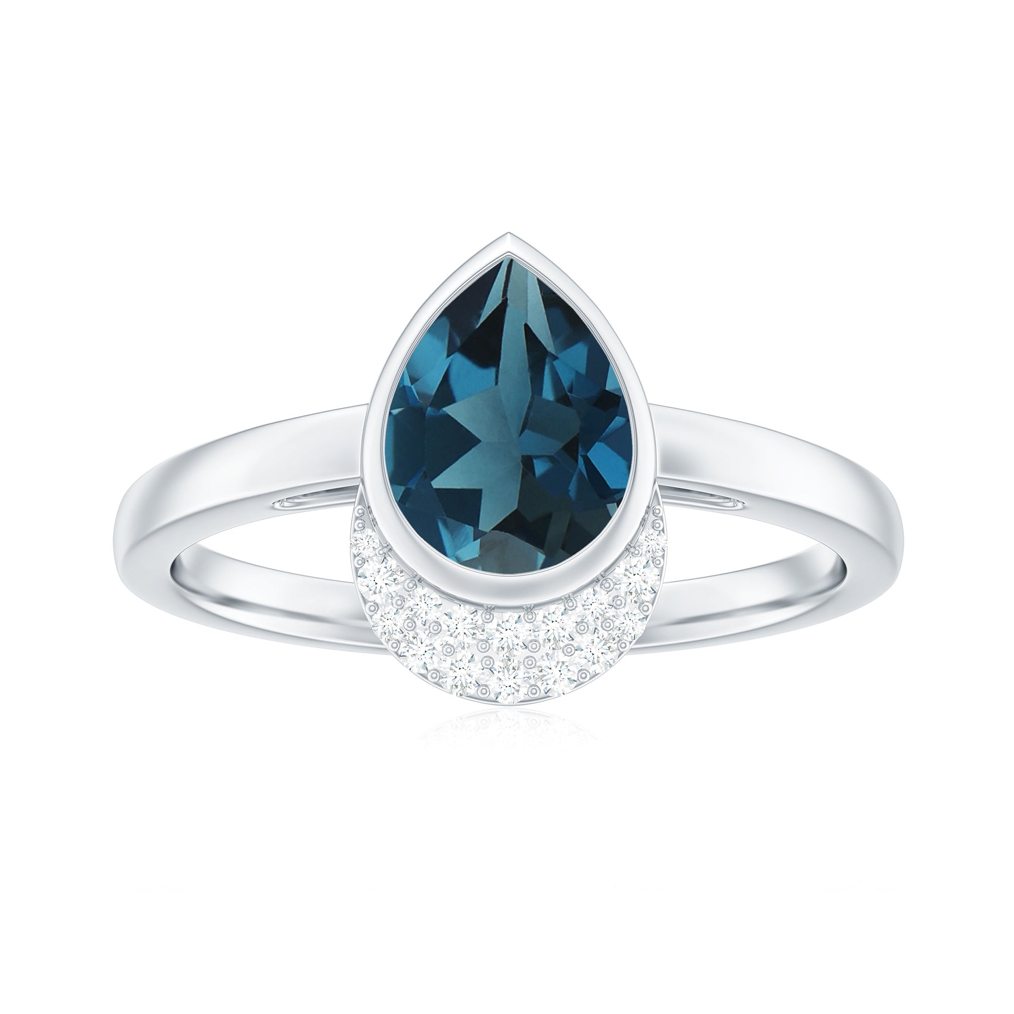 Genuine London Blue Topaz Diamond Engagement Ring in Bezel Setting AAA - Rosec Jewels