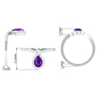Designer 1 Carat Pear Shape Amethyst Chevron Engagement Ring with Diamond AAA - Rosec Jewels