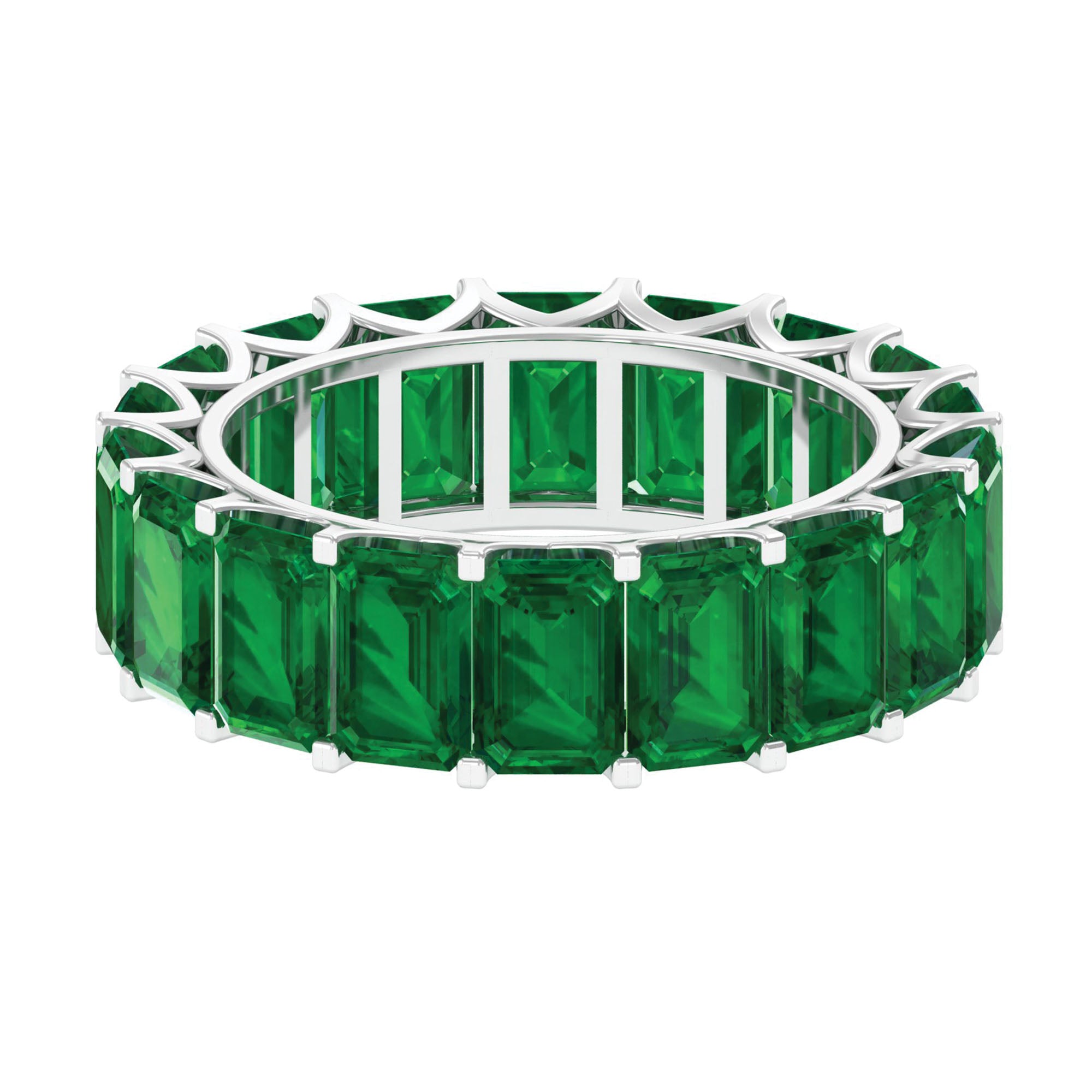 Octagon Cut Lab Grown Emerald Wide Eternity Band Ring Lab Created Emerald - ( AAAA ) - Quality - Rosec Jewels
