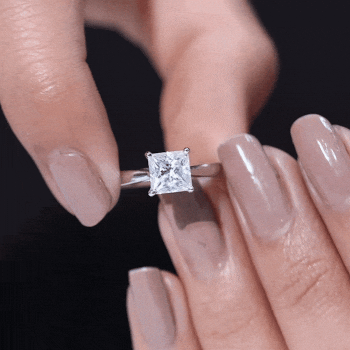 Princess Cut Moissanite Solitaire Engagement Ring D-VS1 - Rosec Jewels