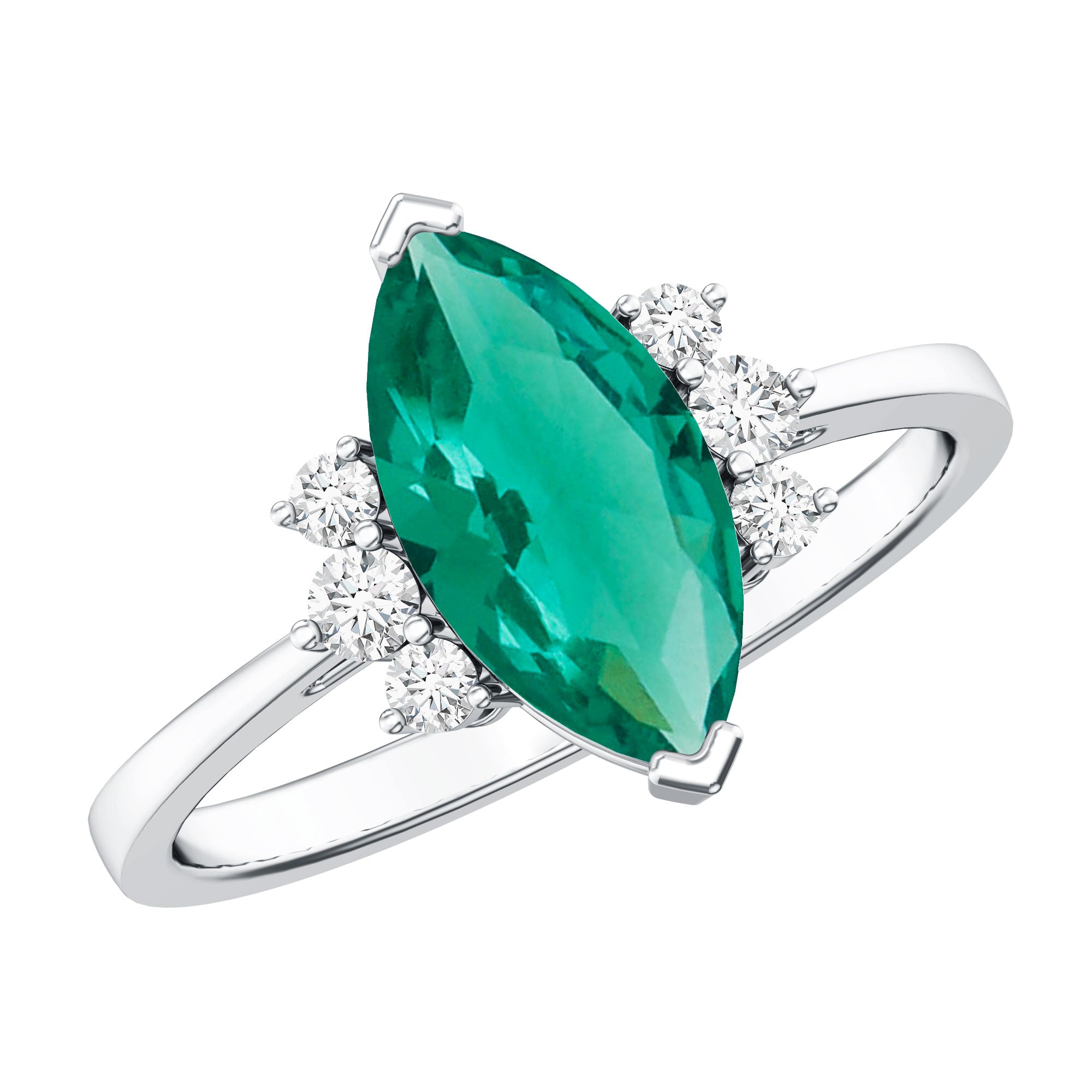 2.5 Carat Lab Grown Emerald and Diamond Marquise Engagement Ring AAAA - Rosec Jewels