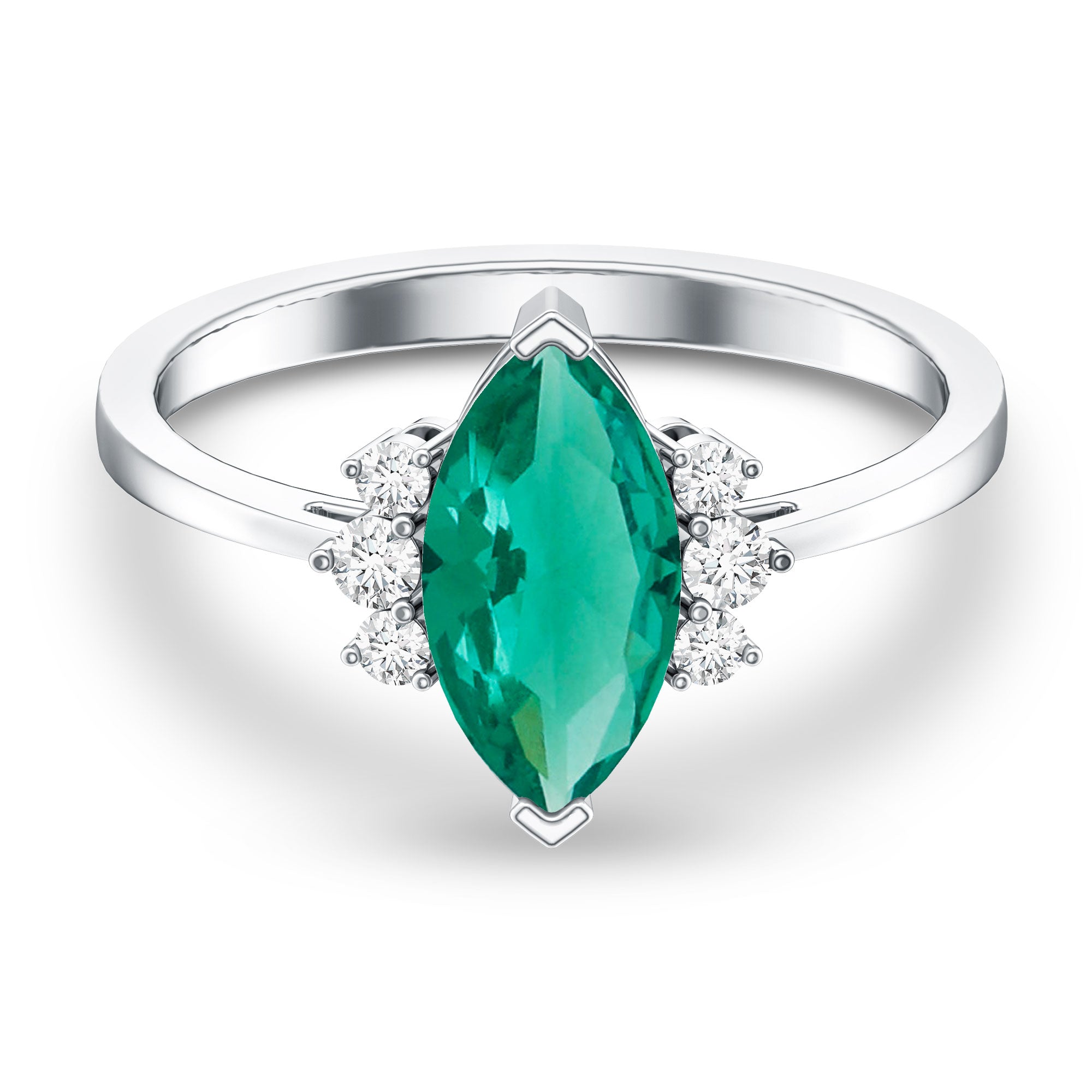 2.5 Carat Lab Grown Emerald and Diamond Marquise Engagement Ring AAAA - Rosec Jewels