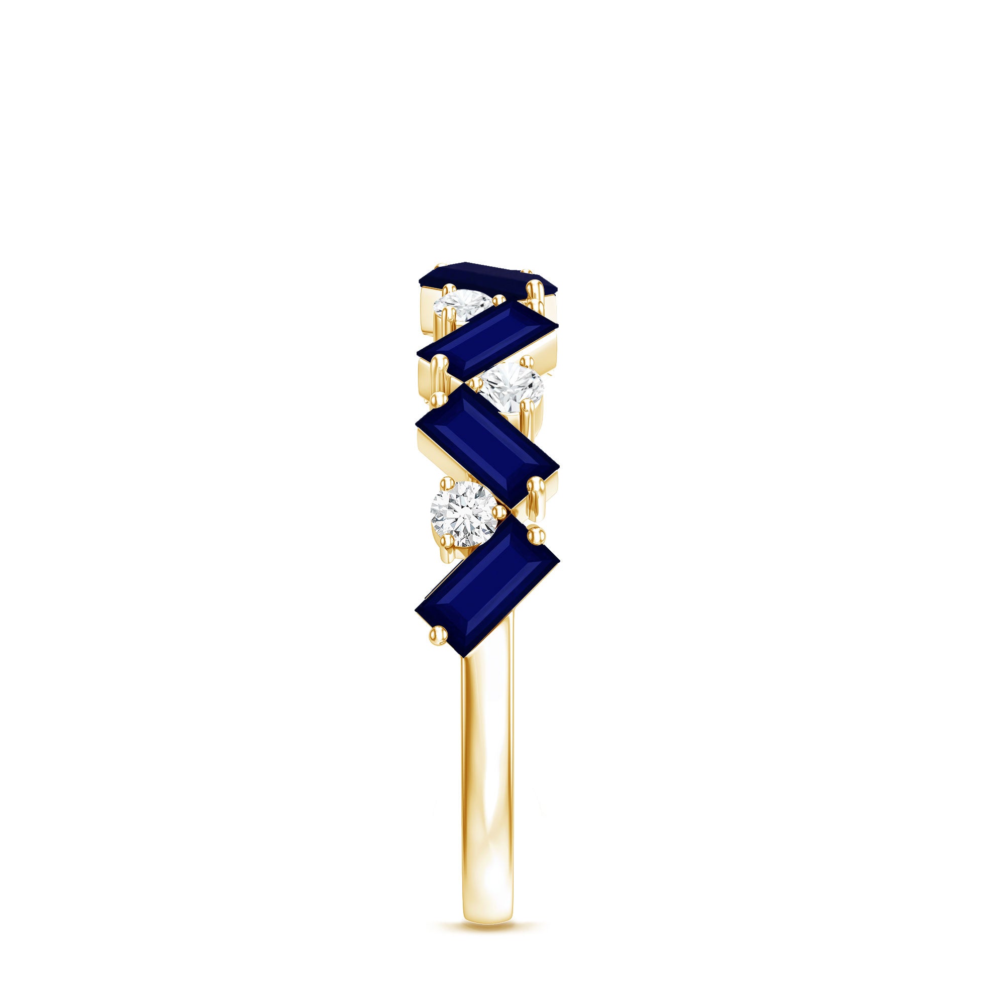 Certified Real Baguette Blue Sapphire Half Eternity Ring with Diamond AAA - Rosec Jewels