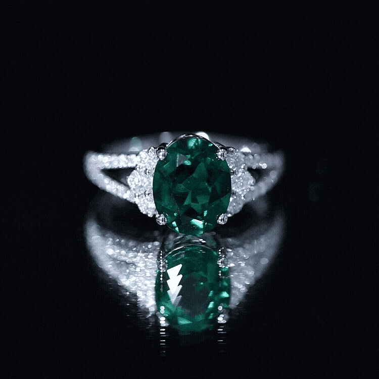 Certified 3 Carat Oval Lab Grown Emerald Split Shank Engagement Ring AAAA - Rosec Jewels
