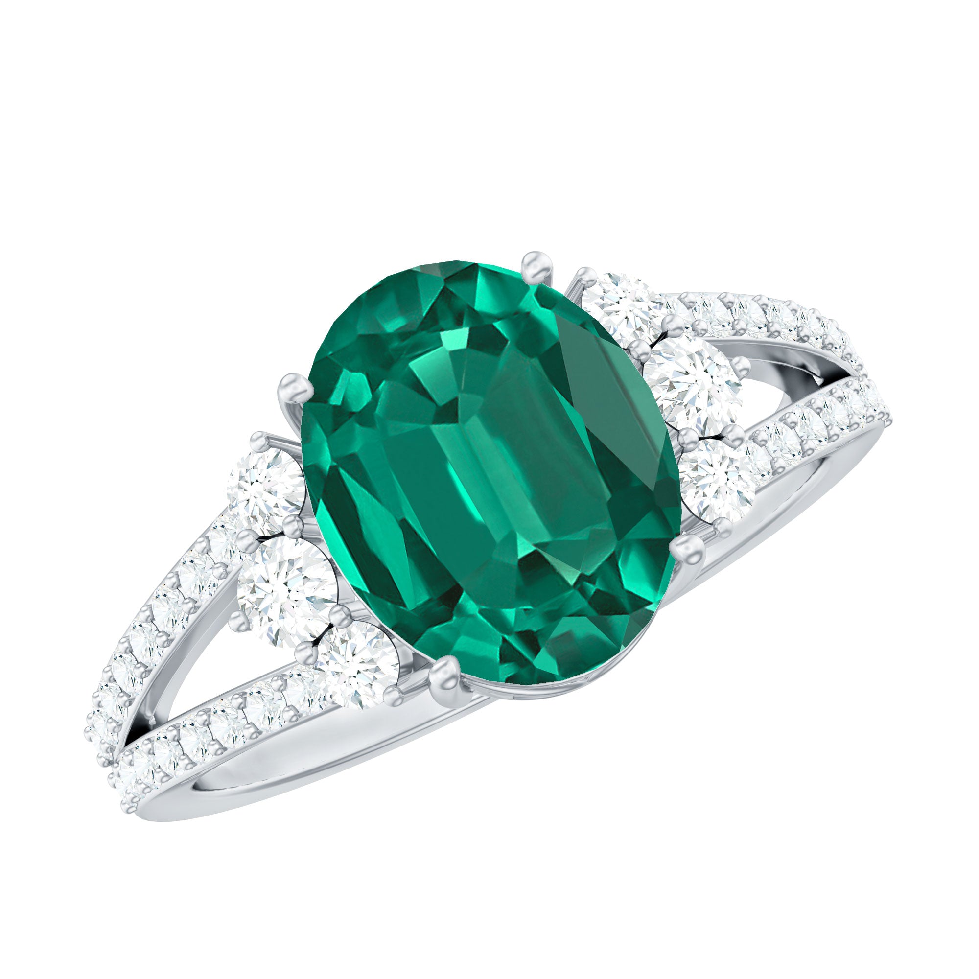 Certified 8X10 mm Oval Lab Grown Emerald Split Shank Engagement Ring AAAA - Rosec Jewels