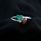 Ruby and Emerald Twin Heart Engagement Ring with Diamond Emerald - ( AAA ) - Quality - Rosec Jewels