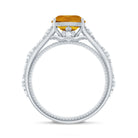 Vintage Style 8mm Citrine Cushion Cut Engagement Ring with Diamond AAA - Rosec Jewels