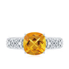 Vintage Style 8mm Citrine Cushion Cut Engagement Ring with Diamond AAA - Rosec Jewels