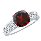 Nature Inspired 3.2 Carat Garnet Cushion Cut Engagement Ring with Diamond AAA - Rosec Jewels
