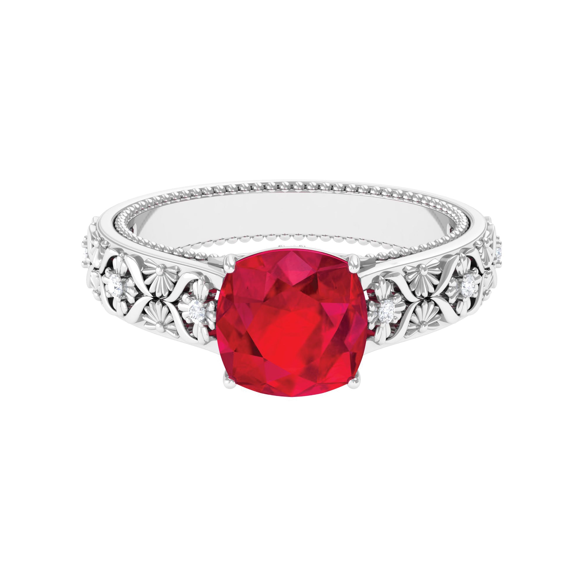 2 CT Cushion Cut Lab Created Ruby Solitaire Ring Lab Created Ruby - ( AAAA ) - Quality - Rosec Jewels