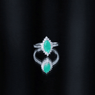 Elongated Marquise Cut Emerald Engagement Ring with Diamond Halo AAA - Rosec Jewels