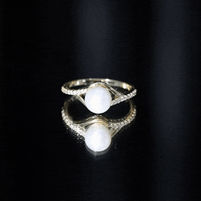 Rosec Jewels-Cultured 7.4 Carat Freshwater Pearl Engagement Ring with Diamond Split Shank