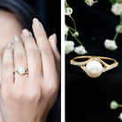 Rosec Jewels-Cultured 7.4 Carat Freshwater Pearl Engagement Ring with Diamond Split Shank