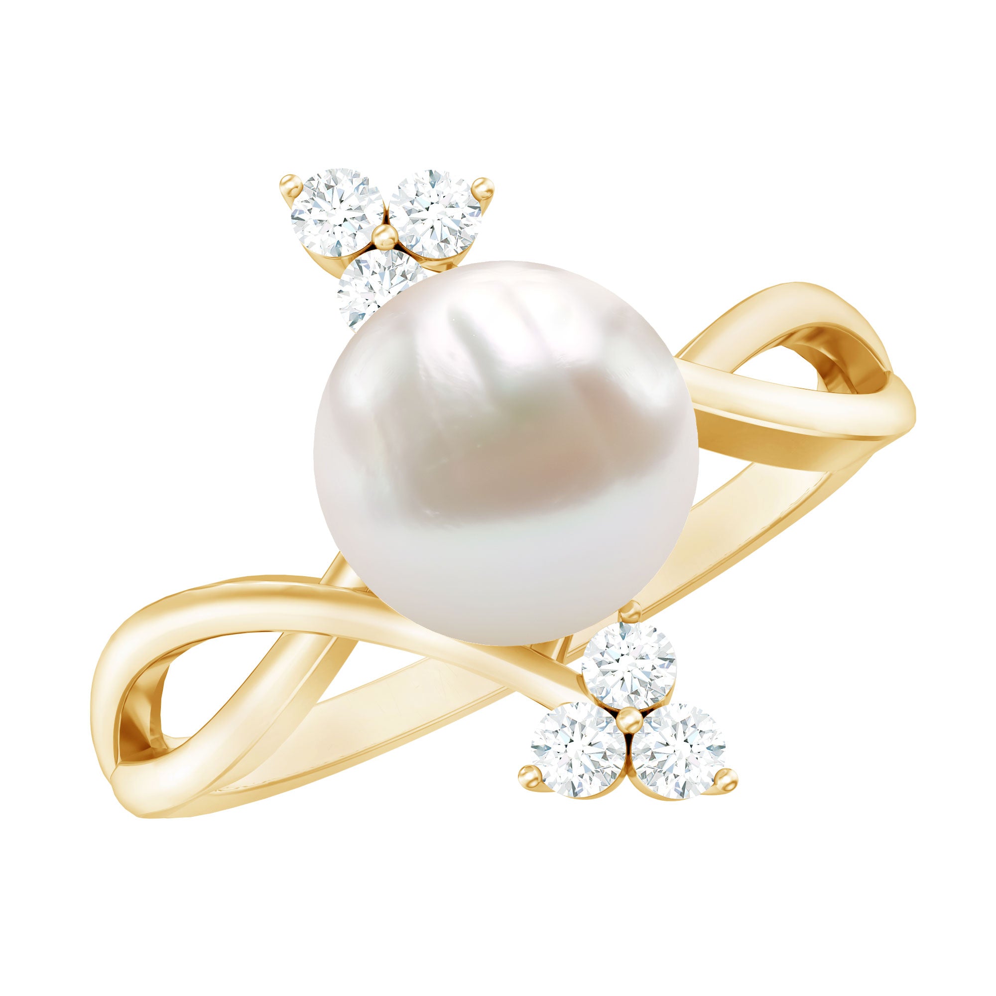 Rosec Jewels-Cultured 7.48 Carat White Pearl Bypass Engagement Ring with Diamond