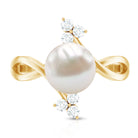 Rosec Jewels-Cultured 7.48 Carat White Pearl Bypass Engagement Ring with Diamond